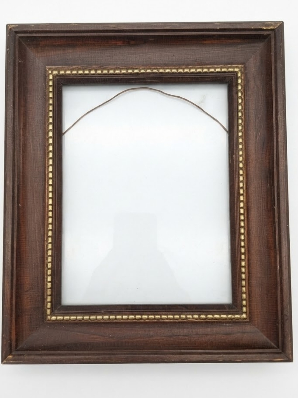 Mid Century Wood Picture Frame 12x14 Beaded Gold Trim Rustic Decor